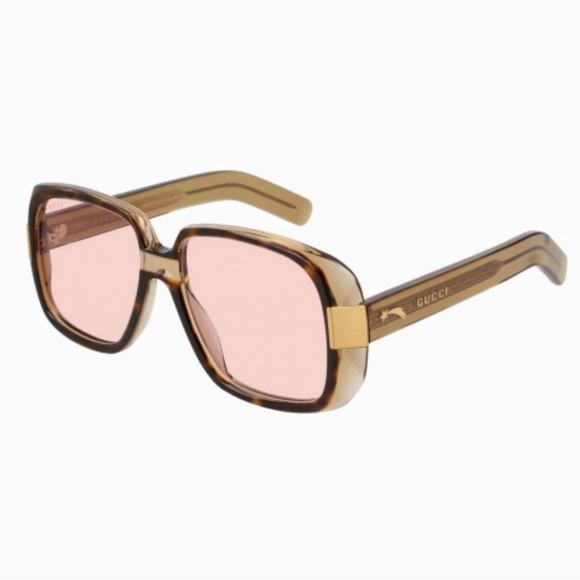 Gucci GG0318S 003 Sunglasses Pink Lens in Tortoise - Picture 1 of 9